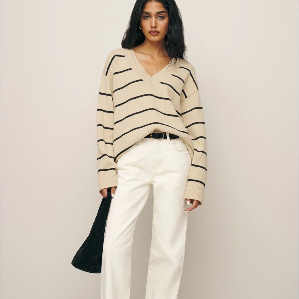 Reformation Sienna Oversized Cotton V Neck Sweater